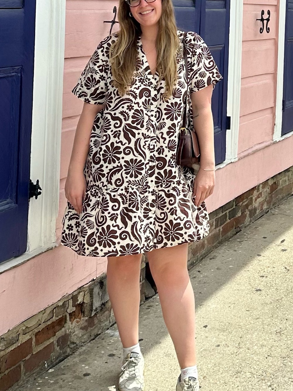 Sincerly Jules Brown and Cream Floral Button-Front Tunic